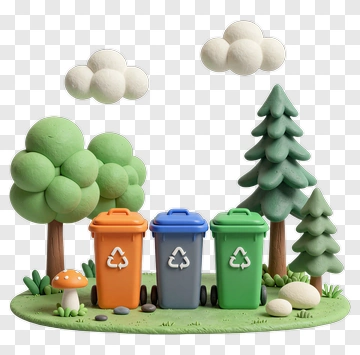 Recycling Bins In Forest Scene PNG