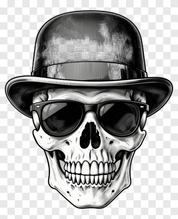 Skull In Bowler Hat And Sunglasses PNG