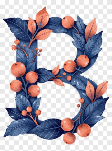Letter B With Fruit And Leaf Wreath PNG
