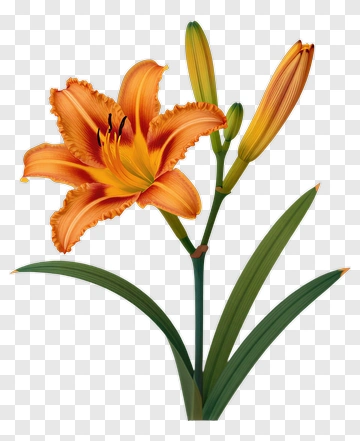 Orange Lily With Green Leaves PNG