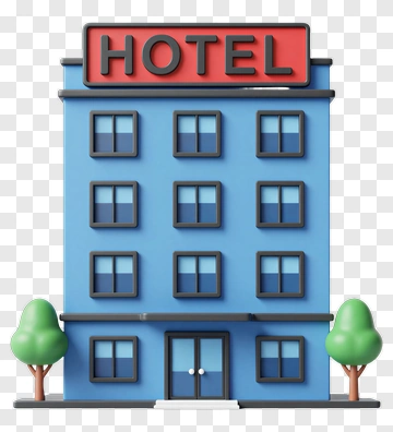 Blue Hotel With Red Sign PNG