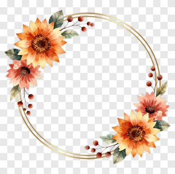 Watercolor Sunflower Floral Frame PNG