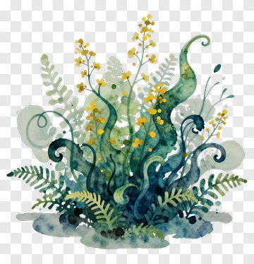 Watercolor Plant With Yellow Flowers PNG