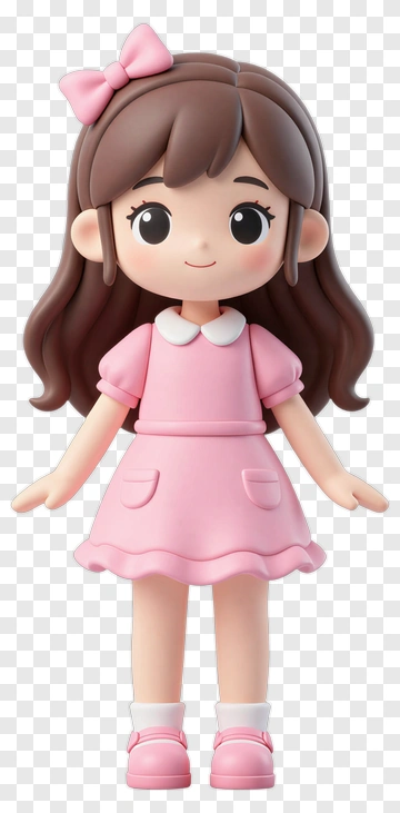 Cartoon Girl With Pink Dress PNG