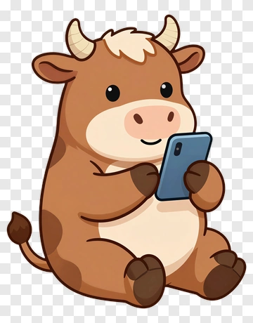 Cute Cow Using Phone PNG