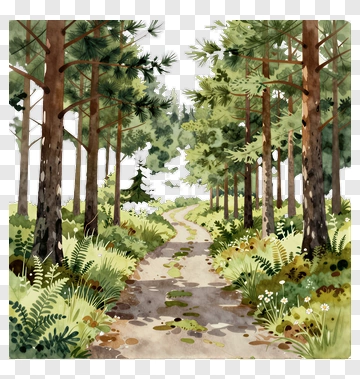 Forest Path Through Pine Trees PNG