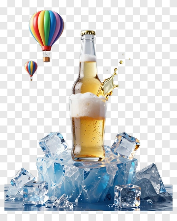 Refreshing Beer With Ice And Hot Air Balloons PNG