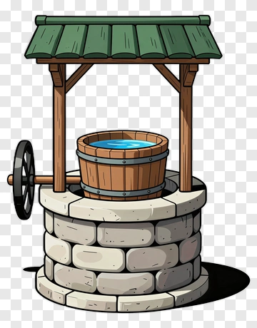 Rustic Stone Well With Wooden Bucket PNG