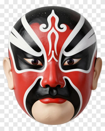 Chinese Opera Mask With Red And Black Design PNG