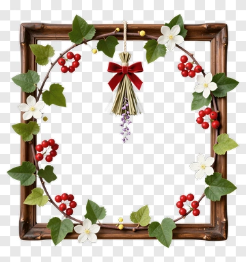 Festive Wreath With Berries And Flowers PNG
