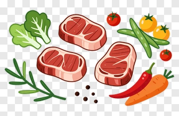 Flat Cartoon Steak And Vegetable Ingredients PNG