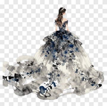 Woman In Blue Floral Dress PNG
