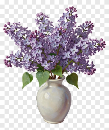 Lilac Flowers In A Beige Vase PNG