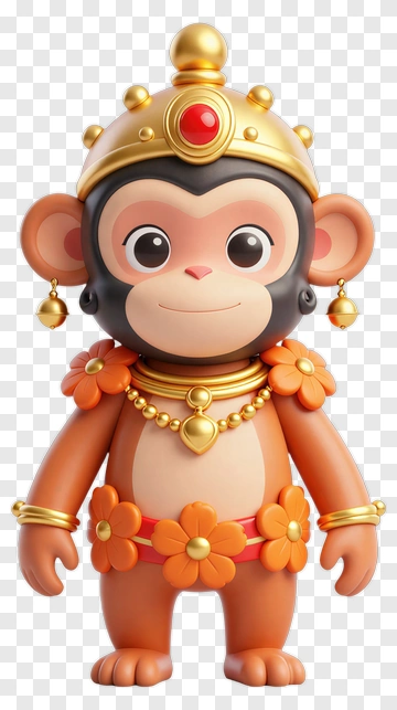 Golden Monkey Figurine With Flowers PNG