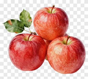 Three Red Apples With Green Leaves PNG