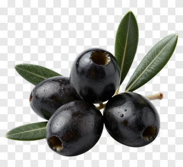 Black Olives With Green Leaves PNG