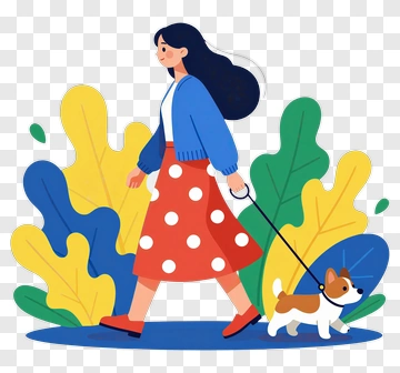 Woman Walking Her Dog PNG