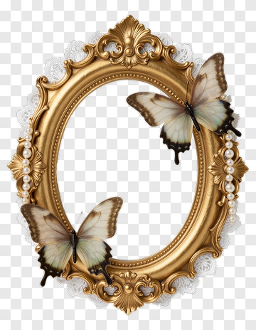 Gold Mirror Frame With Butterflies PNG