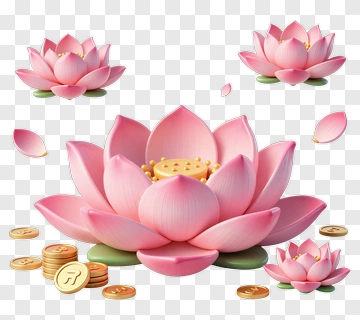 Pink Lotus Flower With Gold Coins PNG