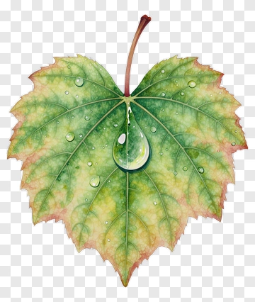 Watercolor Leaf With Droplet PNG