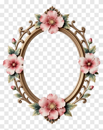Ornate Frame With Pink Blossoms PNG