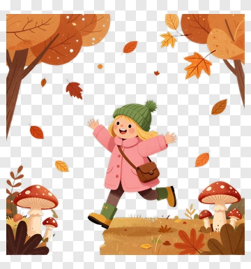 Child Running Through Autumn Leaves PNG
