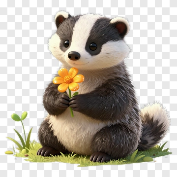 Cute Badger Holding A Flower PNG