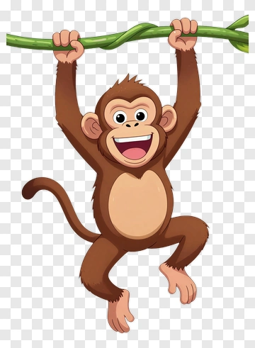 Happy Cartoon Monkey Hanging From A Branch PNG