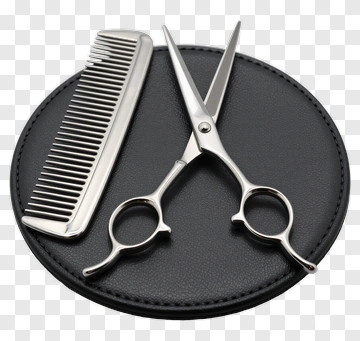 Silver Scissors And Comb On Black Mat PNG