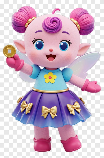 Pink Fairy Child With Wings And Coin PNG