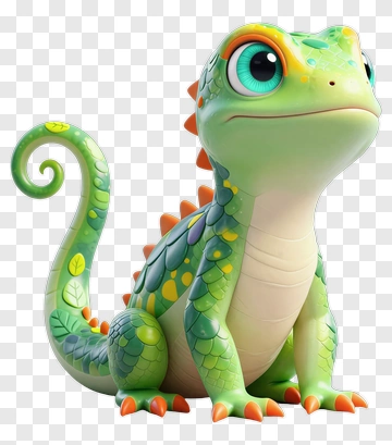 Cute Green Lizard With Big Eyes PNG