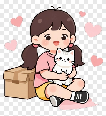 Girl Holding A White Cat PNG