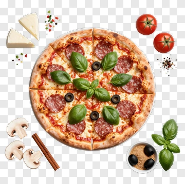 Fresh Pizza With Salami And Basil PNG