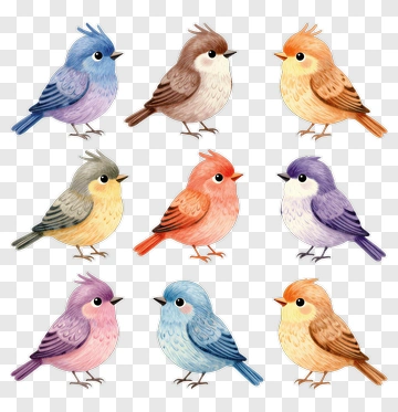 Colorful Cartoon Birds Collection PNG