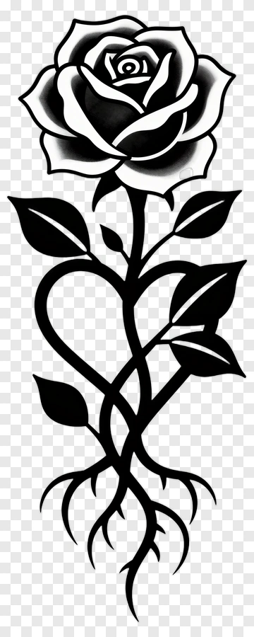 Black And White Rose Tattoo Design PNG