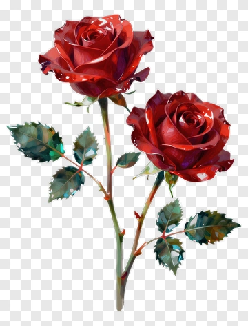 Two Red Roses With Green Leaves PNG