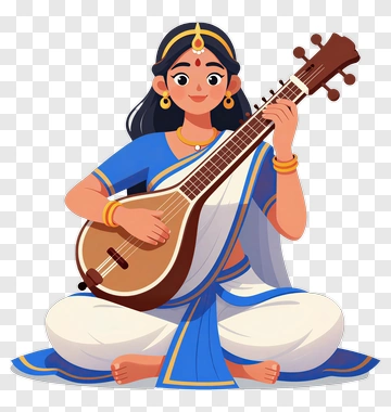 Woman Playing Sitar In Traditional Attire PNG