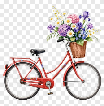 Red Bicycle With Flower Basket PNG