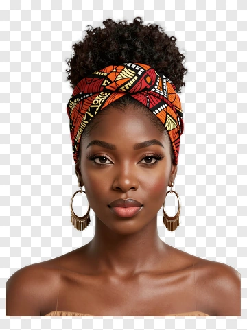 Woman Wearing Vibrant Headwrap PNG