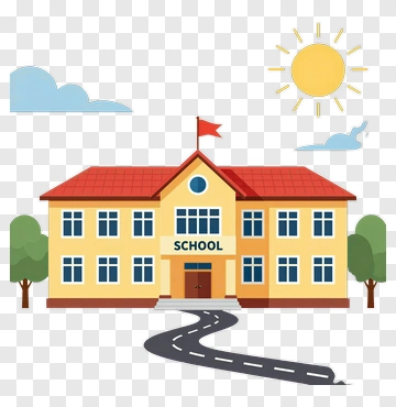 School Building With Flag And Road PNG