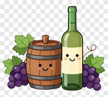 Wine Bottle Barrel And Grapes PNG