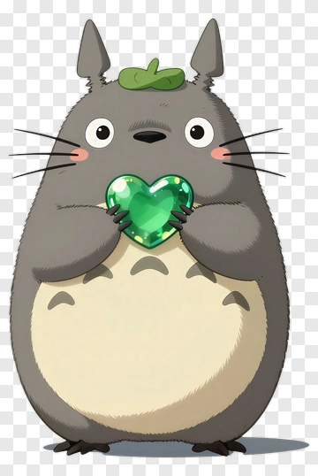 Totoro Holding A Green Heart Gem PNG