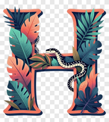 Letter H With Snake And Tropical Leaves PNG