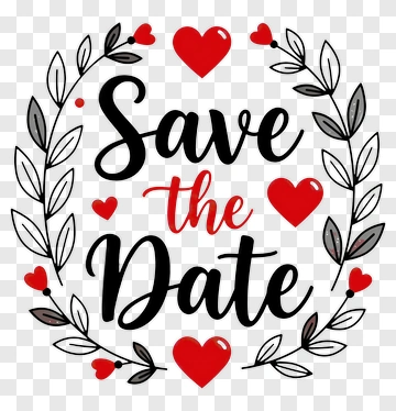 Save The Date With Wreath And Hearts PNG