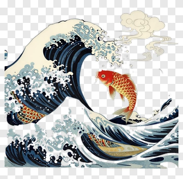 Koi Fish In A Wave PNG