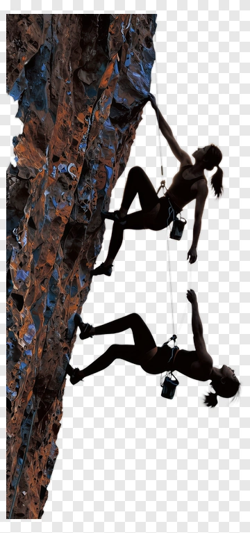 Two Climbers Scaling A Steep Cliff PNG