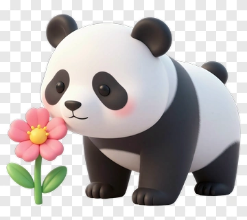 Cute Panda Smelling A Pink Flower PNG