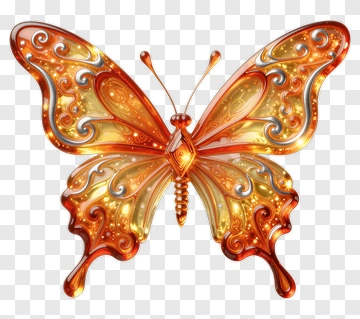 Golden Butterfly With Intricate Wings PNG