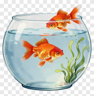 Two Goldfish In A Round Aquarium PNG