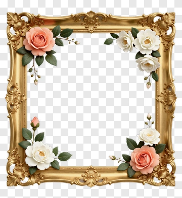 Gold Frame With Rose Decorations PNG